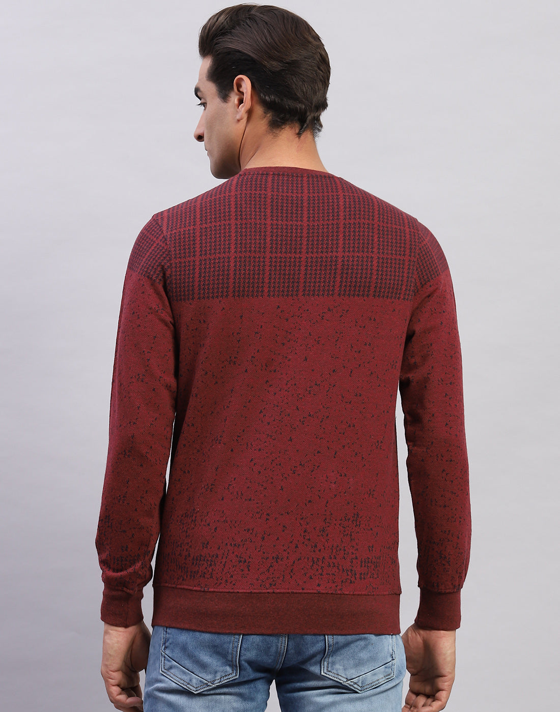 Men Maroon Printed Round Neck Full Sleeve Winter T-Shirt