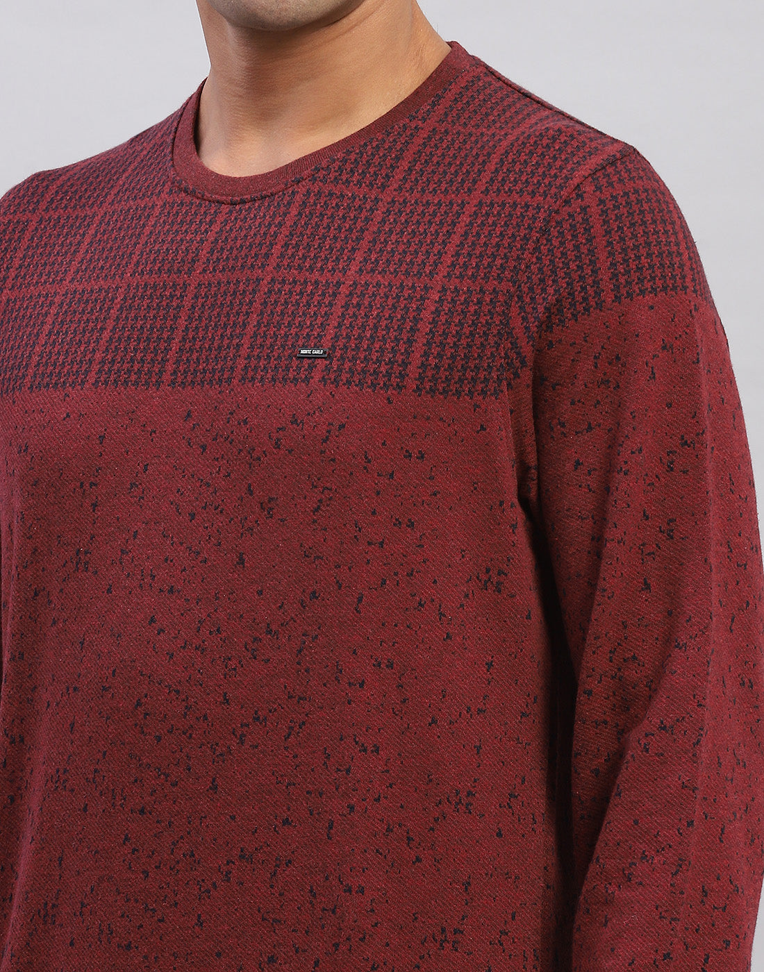 Men Maroon Printed Round Neck Full Sleeve Winter T-Shirt