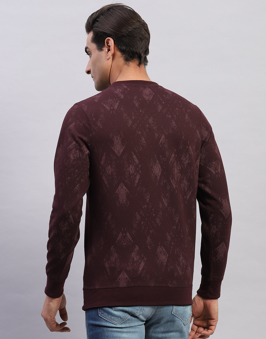 Men Maroon Printed Round Neck Full Sleeve Winter T-Shirt