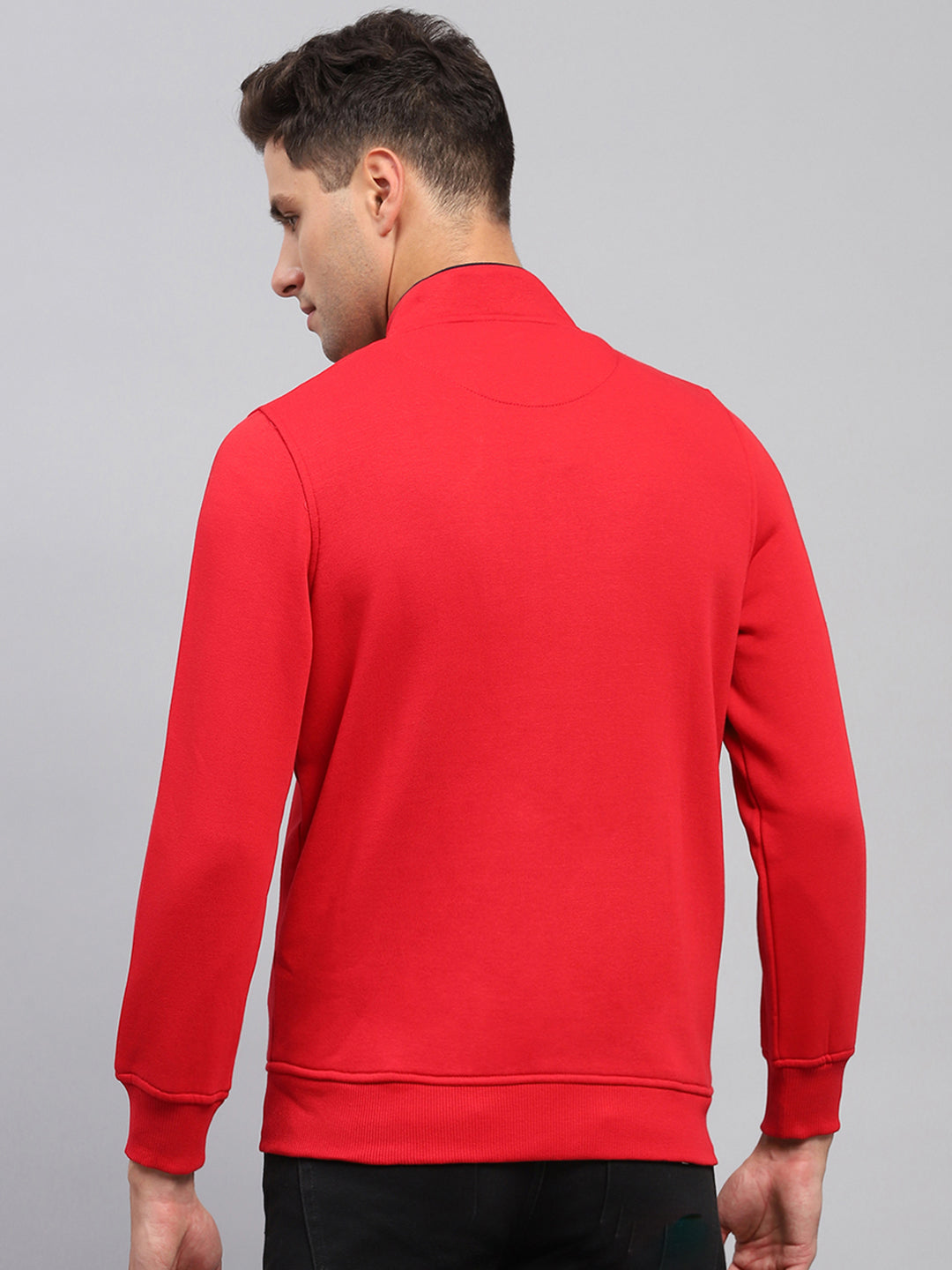 Men Red Solid Mock Neck Full Sleeve Sweatshirt