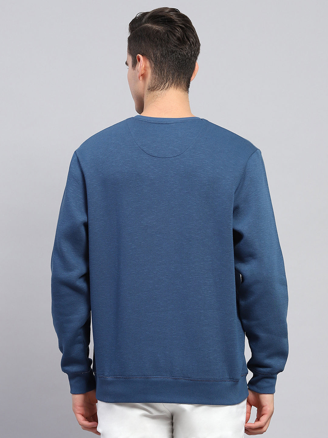 Men Blue Printed Round Neck Full Sleeve Sweatshirt