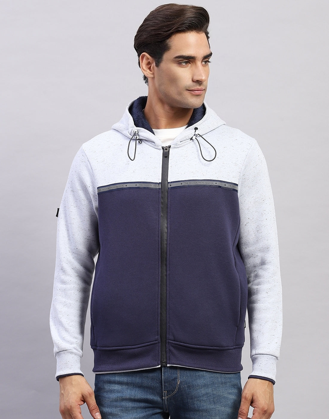 Men Blue Solid Hooded Full Sleeve Sweatshirt