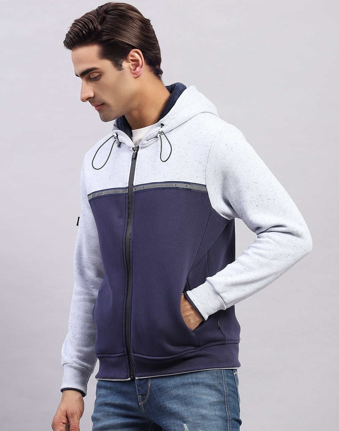 Men Blue Solid Hooded Full Sleeve Sweatshirt