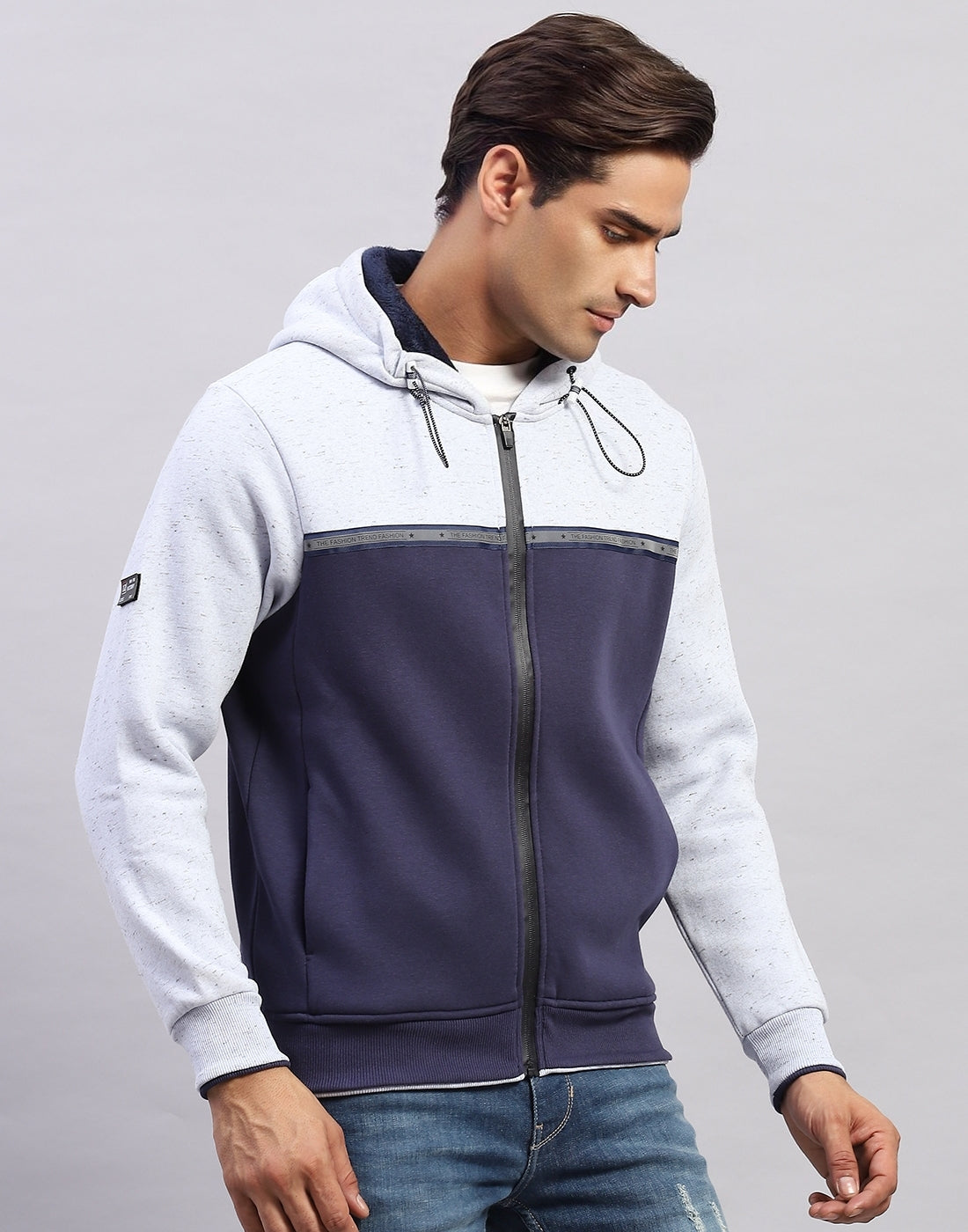 Men Blue Solid Hooded Full Sleeve Sweatshirt