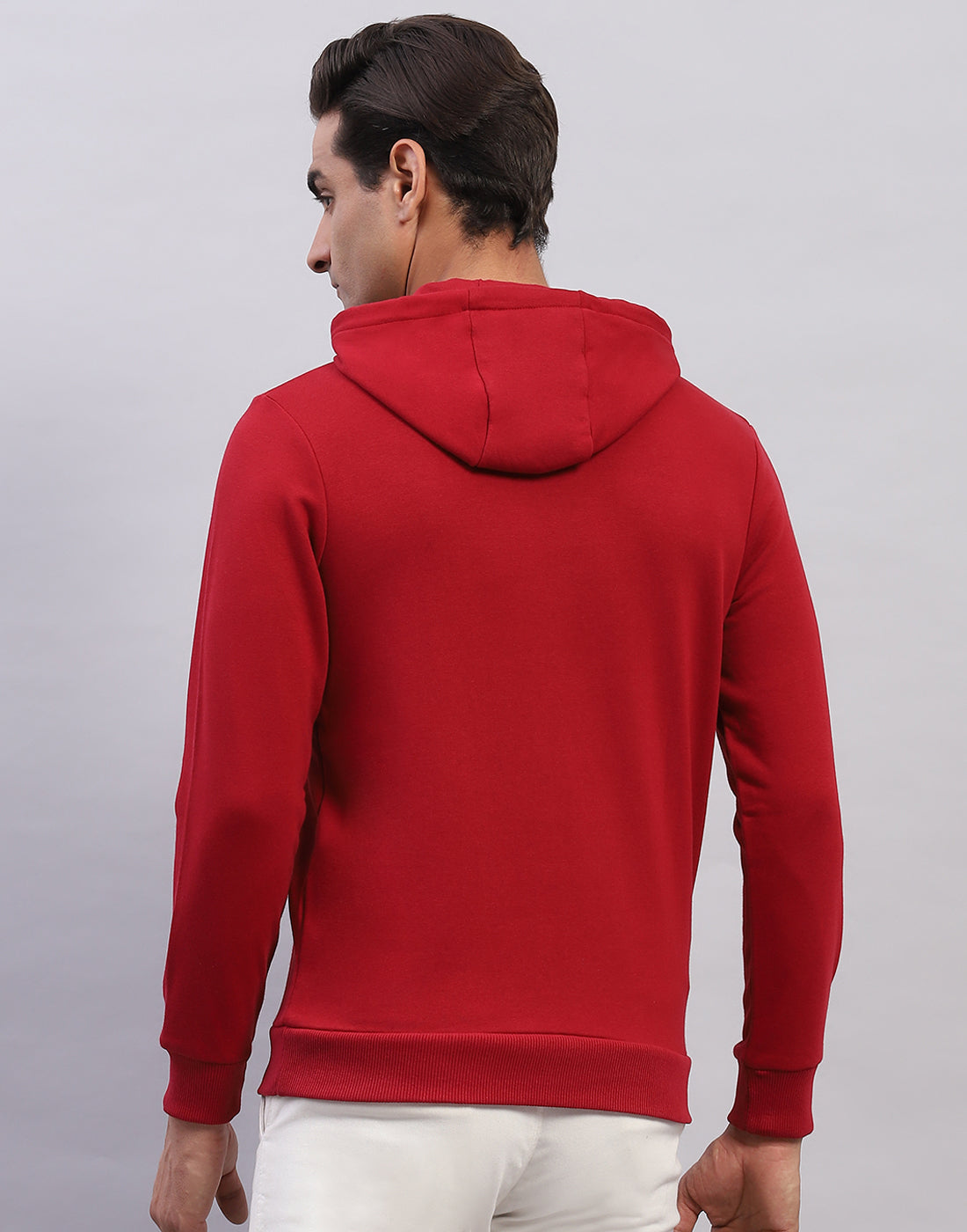 Men Red Solid Hooded Full Sleeve Sweatshirt