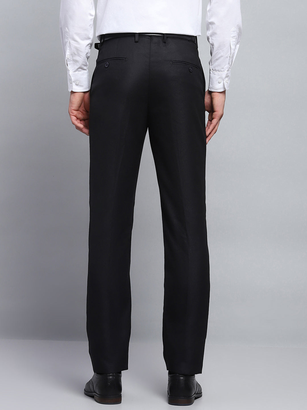 Men Black Solid Regular Fit Trouser