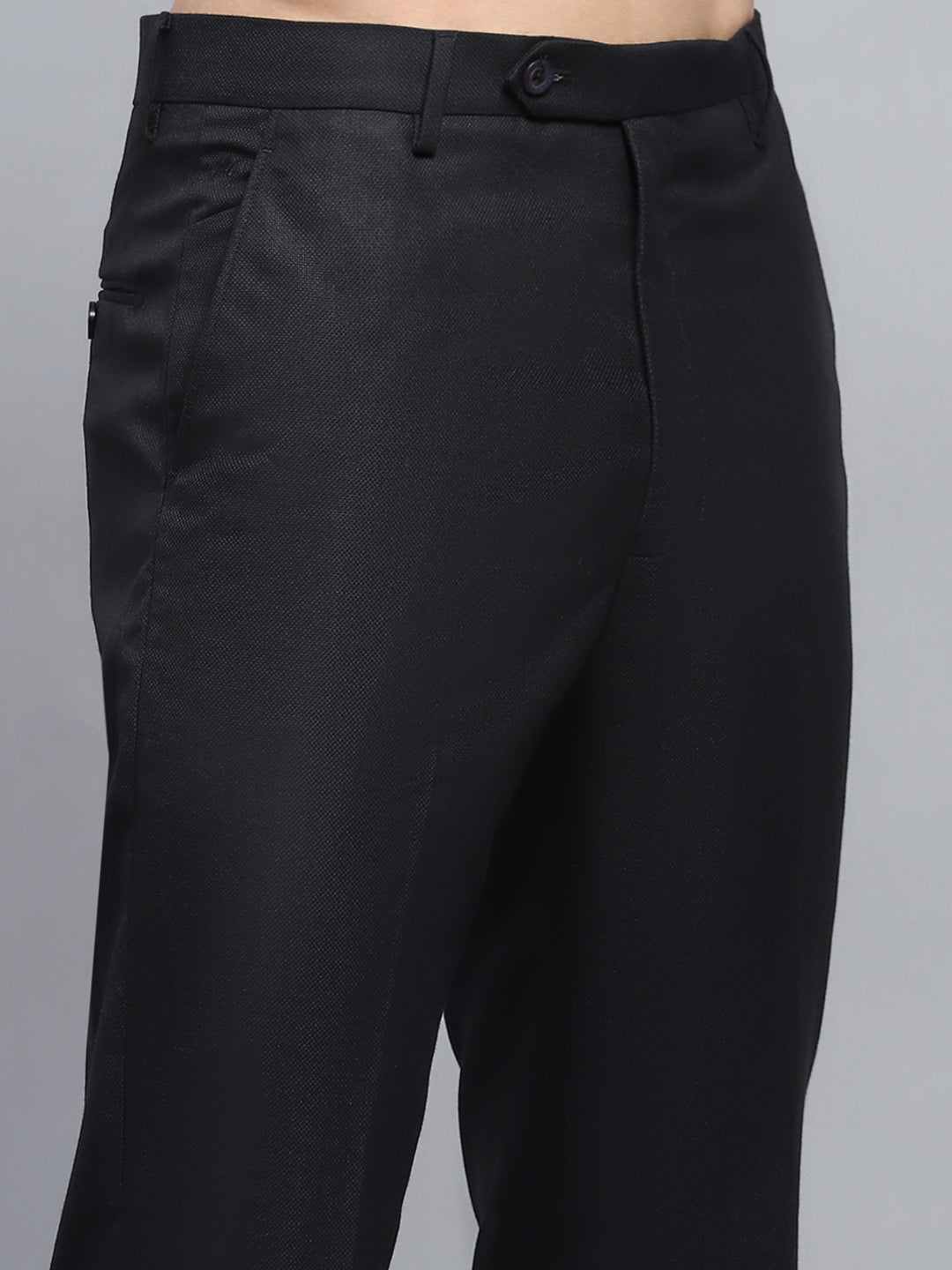 Men Black Solid Regular Fit Trouser