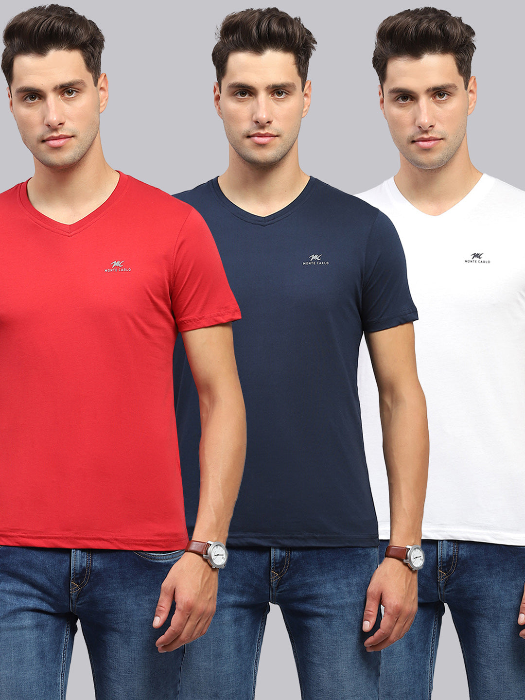 Men Multicolor Solid V Neck Half Sleeve T-Shirt (Pack of 3)