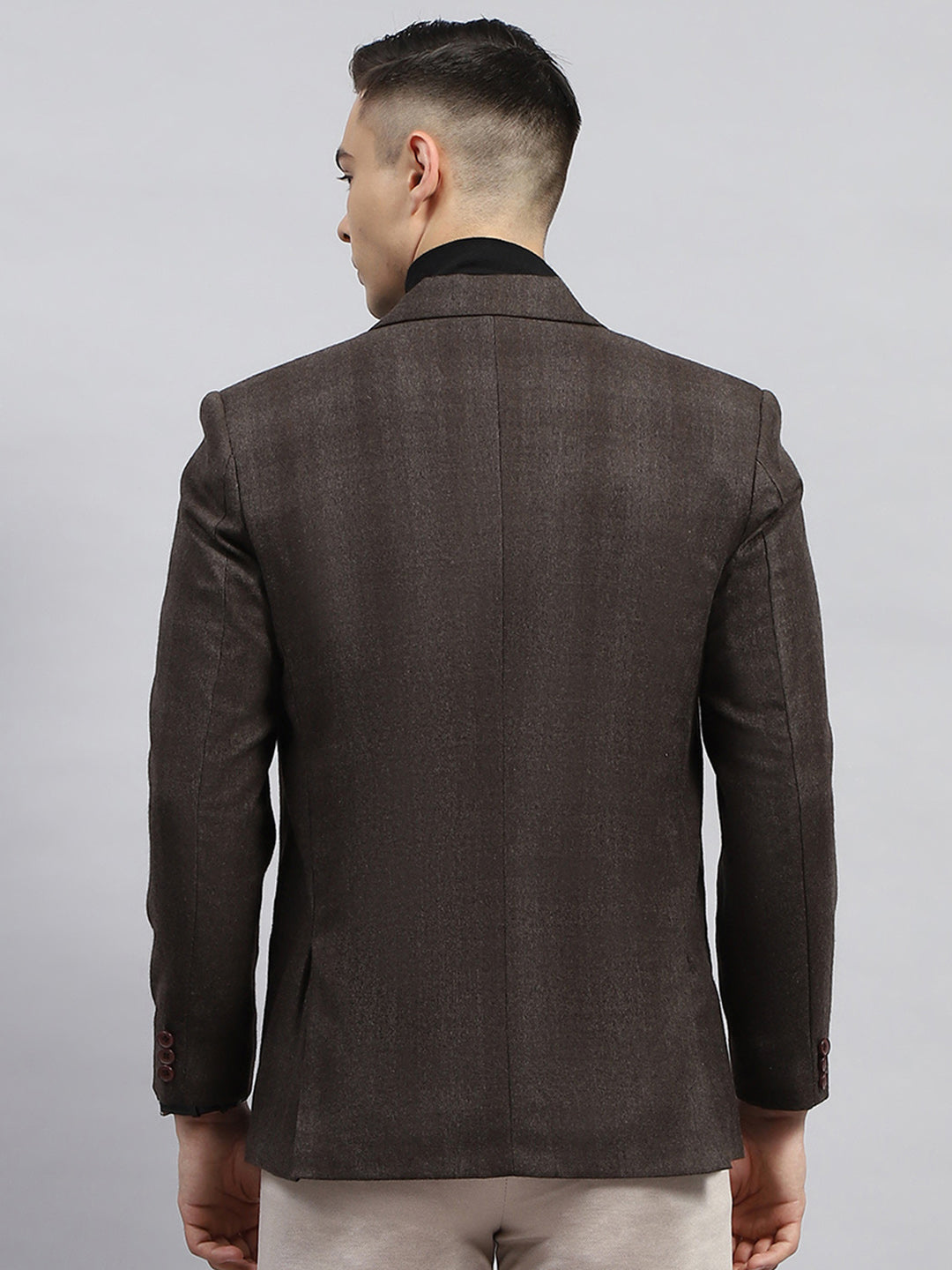 Men Brown Solid Notch lapel Collar Full Sleeve Blazer