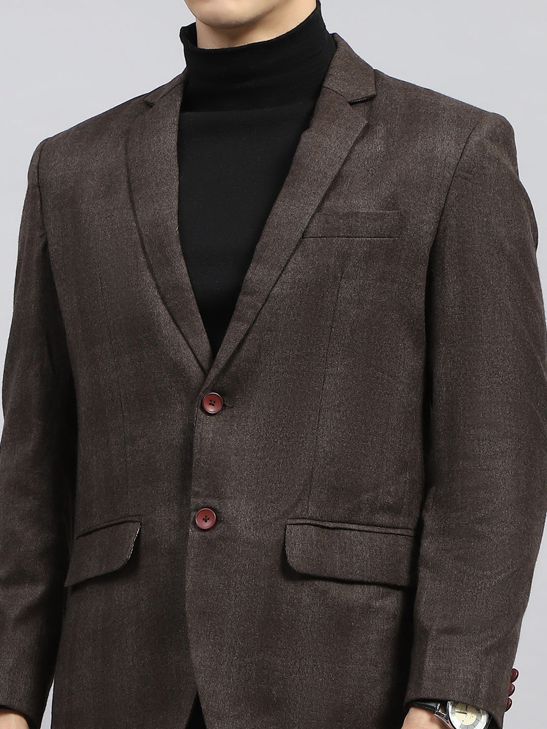 Men Brown Solid Notch lapel Collar Full Sleeve Blazer