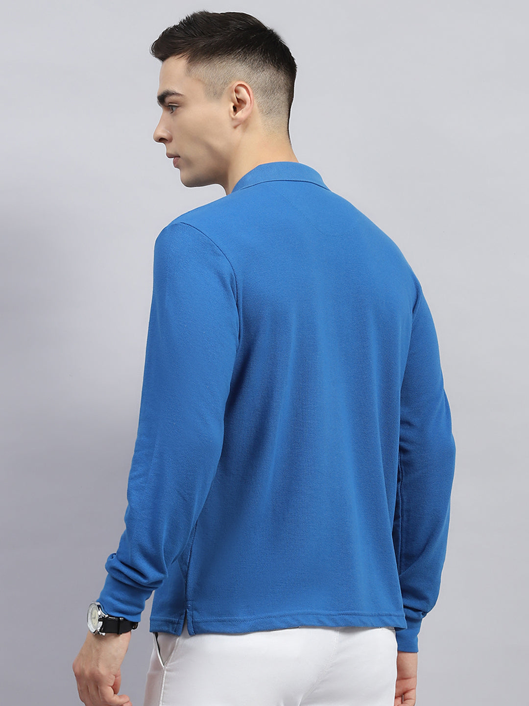 Men Blue Solid Collar Full Sleeve Winter T-Shirt