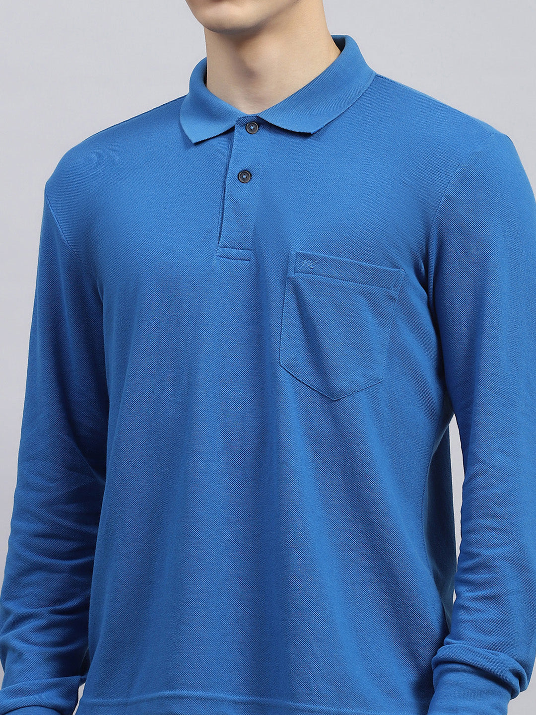 Men Blue Solid Collar Full Sleeve Winter T-Shirt