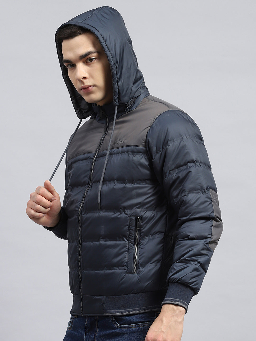 Men Navy Blue Solid Detachable Hood Full Sleeve Jacket