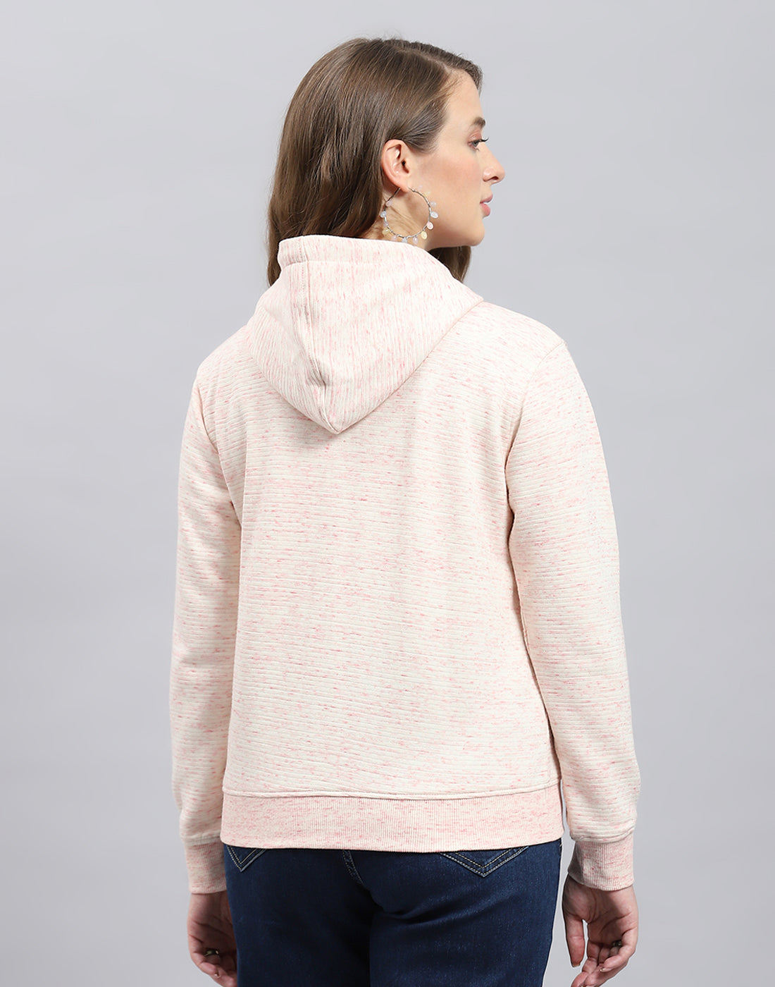 Women Pink Stripe Hooded Full Sleeve Sweatshirt