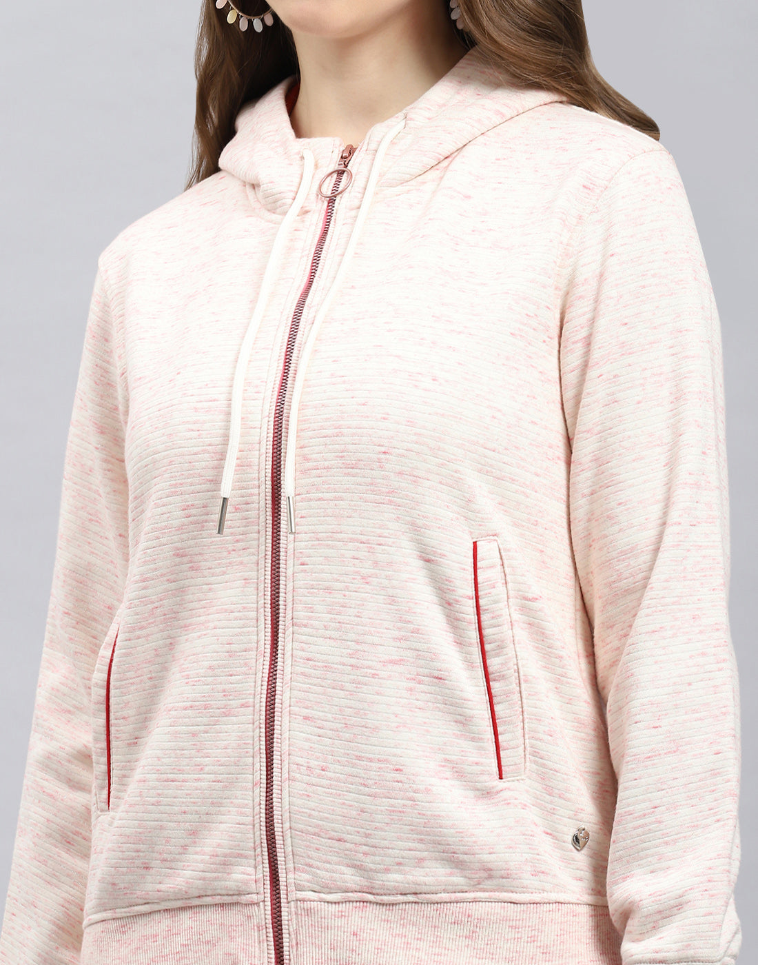 Women Pink Stripe Hooded Full Sleeve Sweatshirt