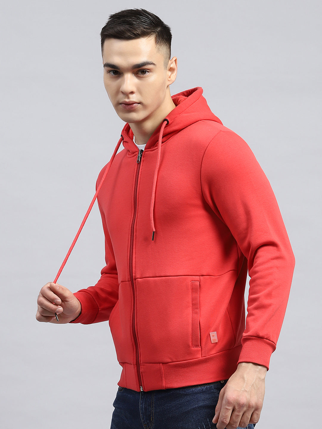 Men Coral Solid Hooded Full Sleeve Sweatshirt