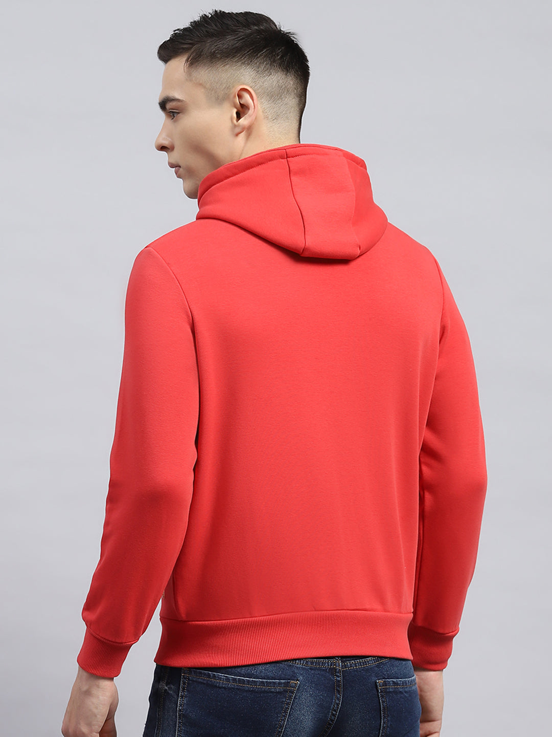 Men Coral Solid Hooded Full Sleeve Sweatshirt