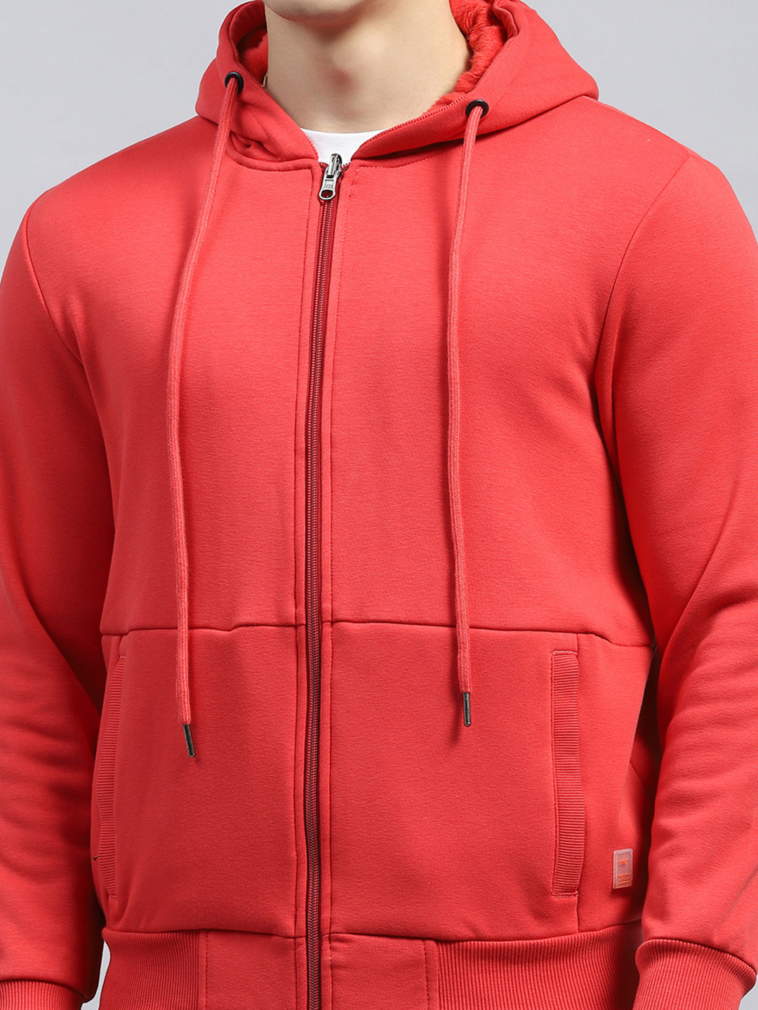 Men Coral Solid Hooded Full Sleeve Sweatshirt