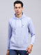 Men Blue Self Design Hooded Full Sleeve Sweatshirt