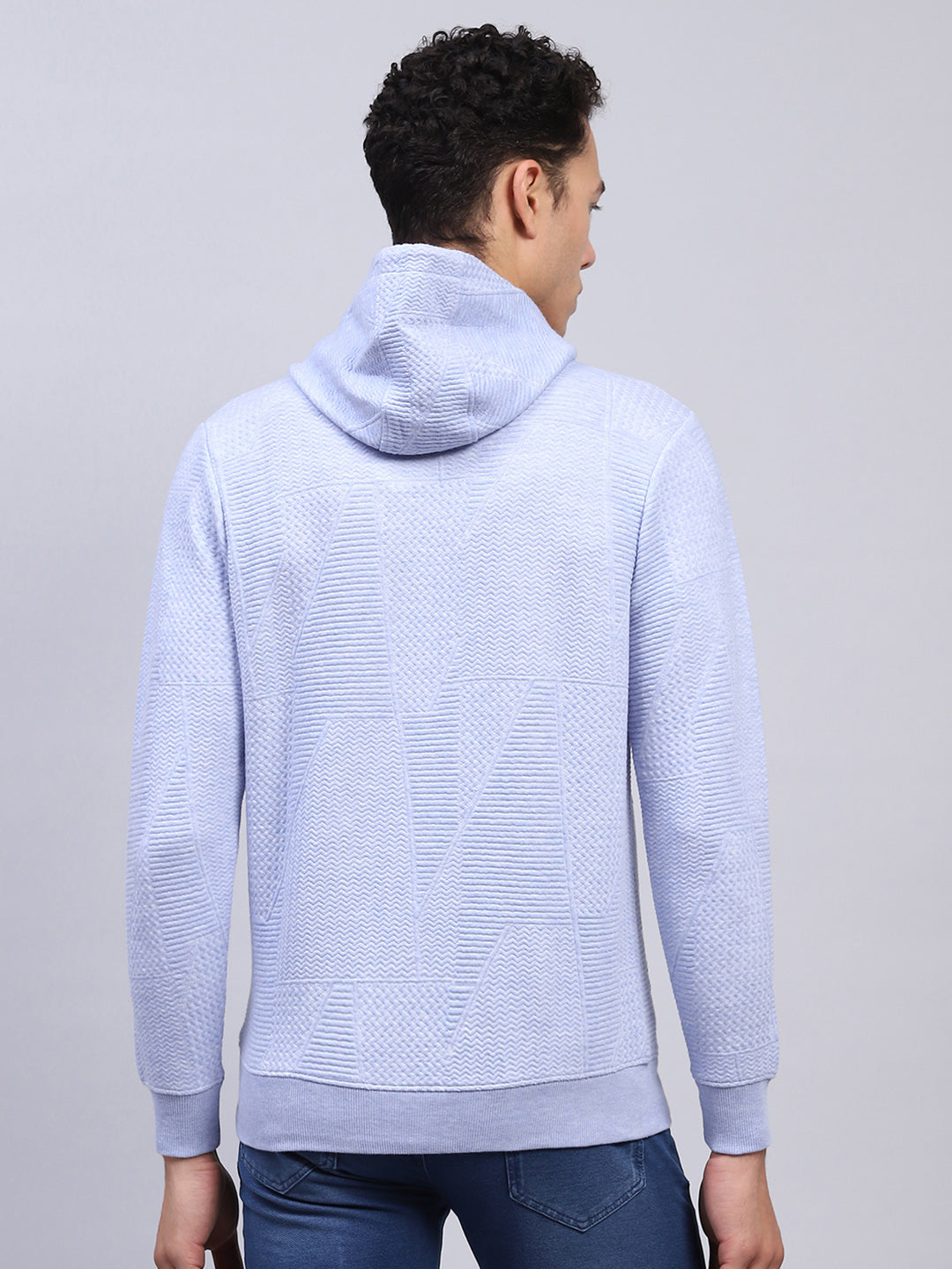 Men Blue Self Design Hooded Full Sleeve Sweatshirt