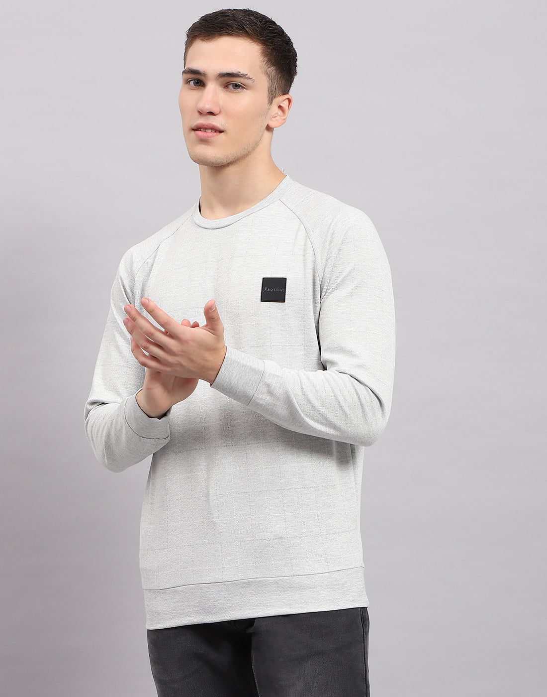 Men Grey Solid Round Neck Full Sleeve Sweatshirt