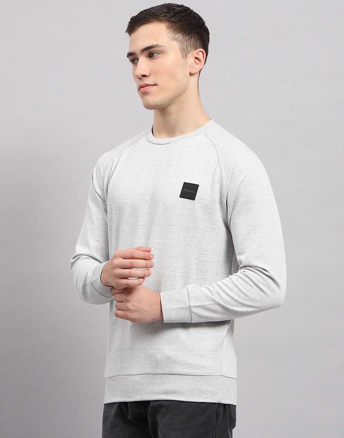 Men Grey Solid Round Neck Full Sleeve Sweatshirt