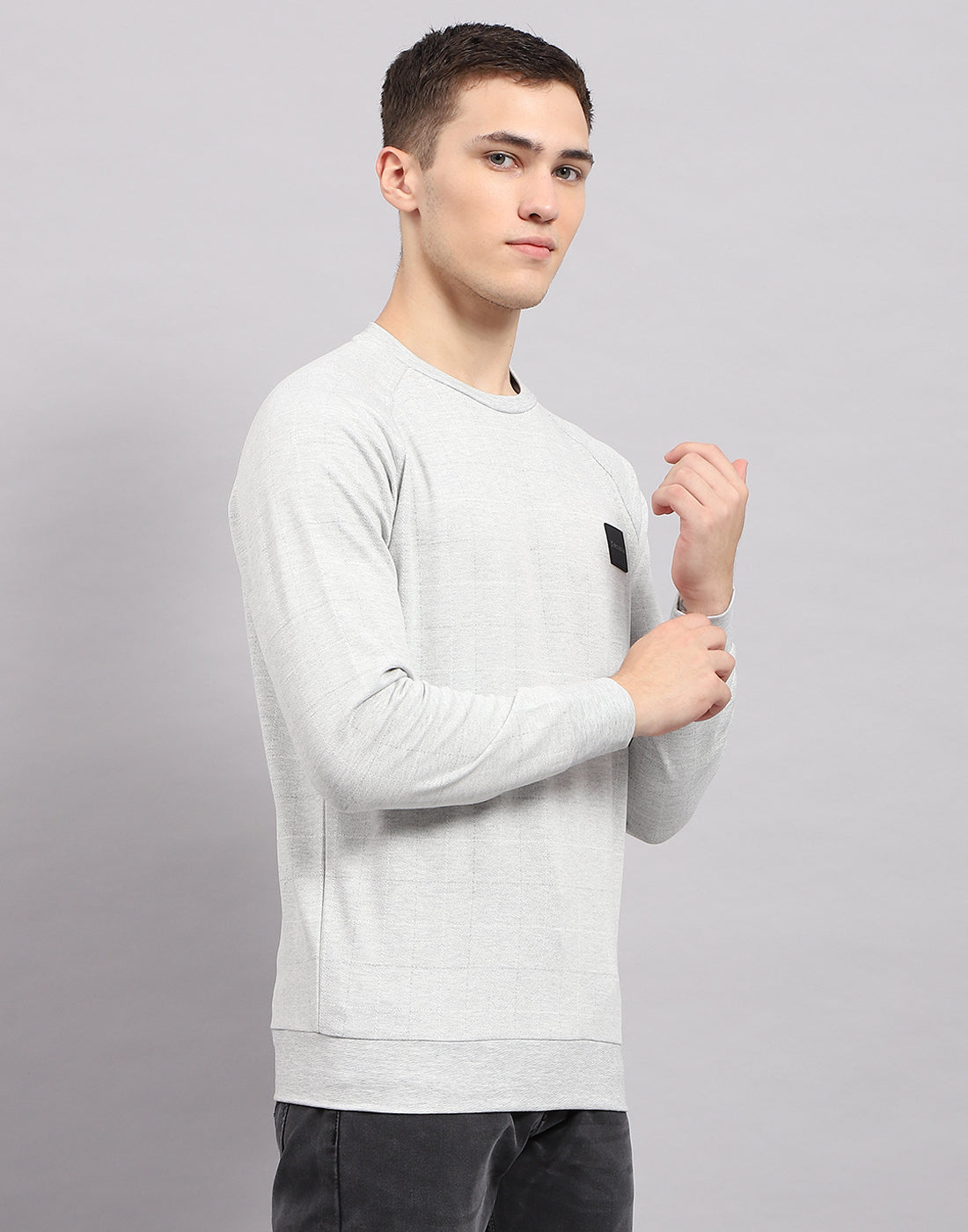 Men Grey Solid Round Neck Full Sleeve Sweatshirt