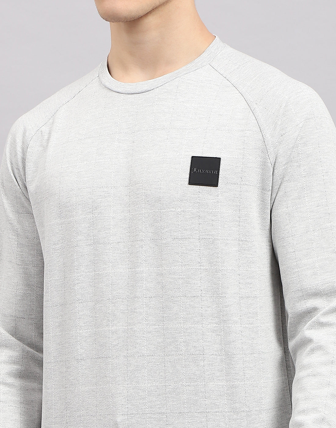 Men Grey Solid Round Neck Full Sleeve Sweatshirt