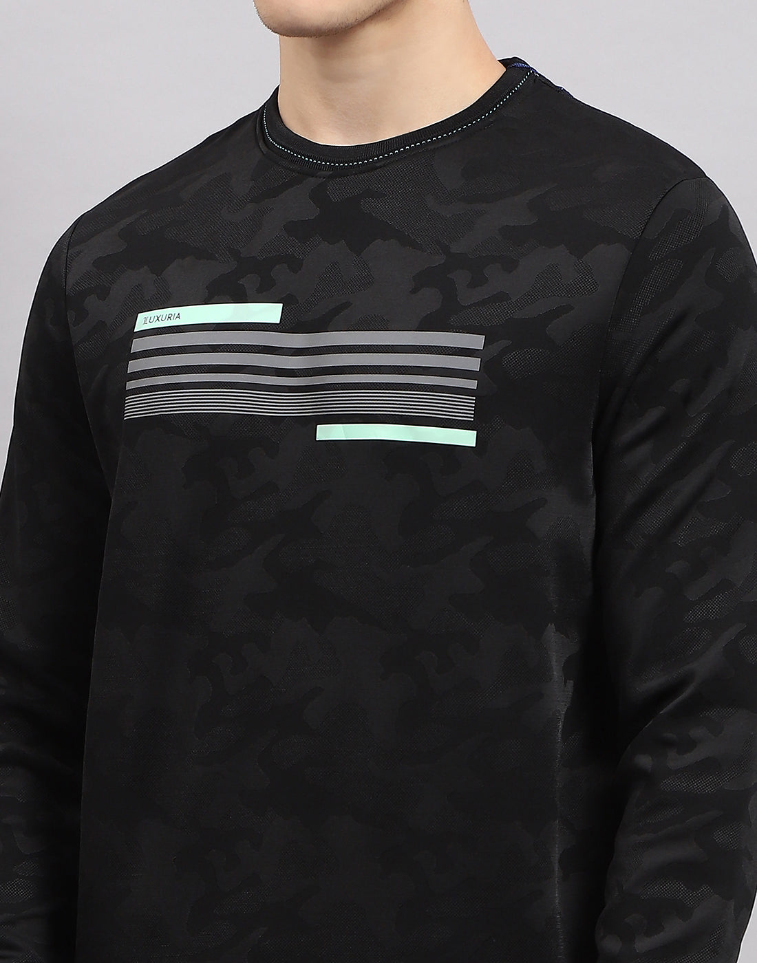 Men Black Solid Round Neck Full Sleeve Sweatshirt