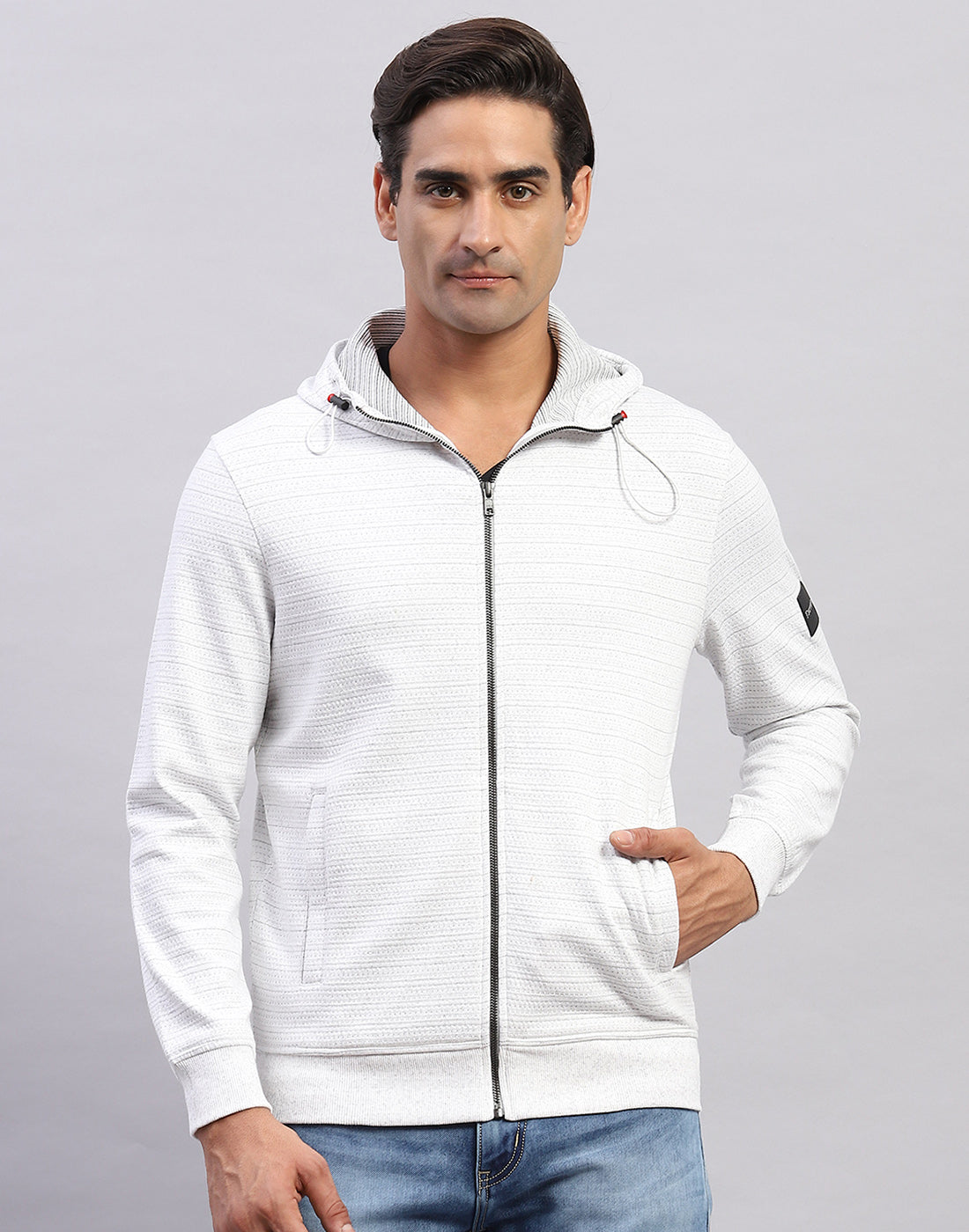 Men White Solid Hooded Full Sleeve Sweatshirt