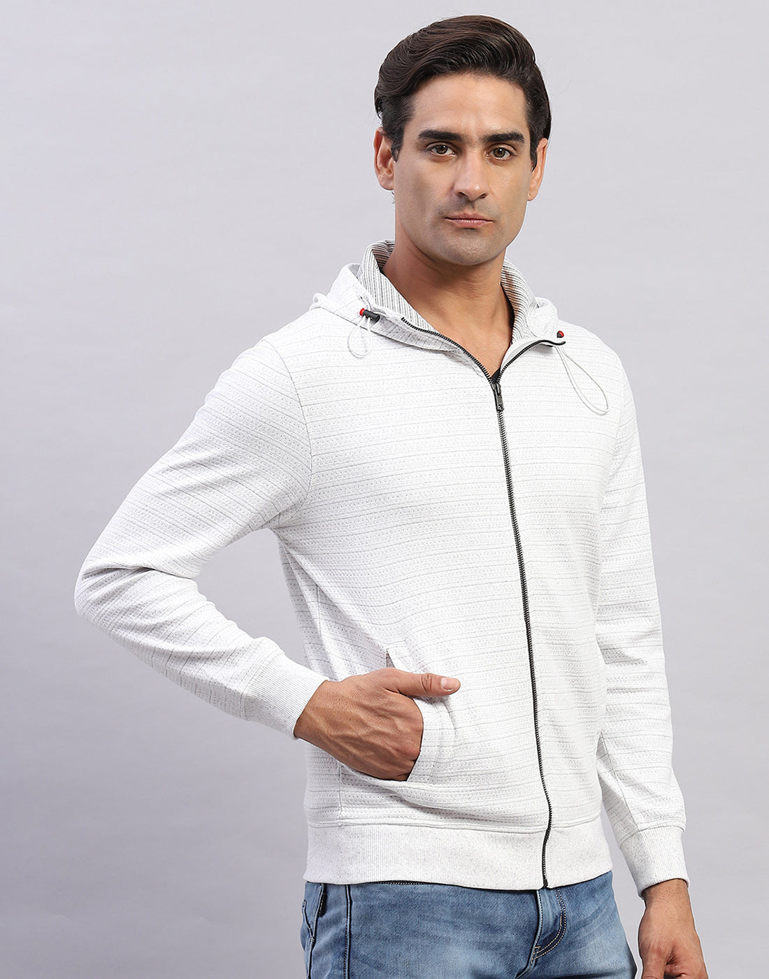 Men White Solid Hooded Full Sleeve Sweatshirt