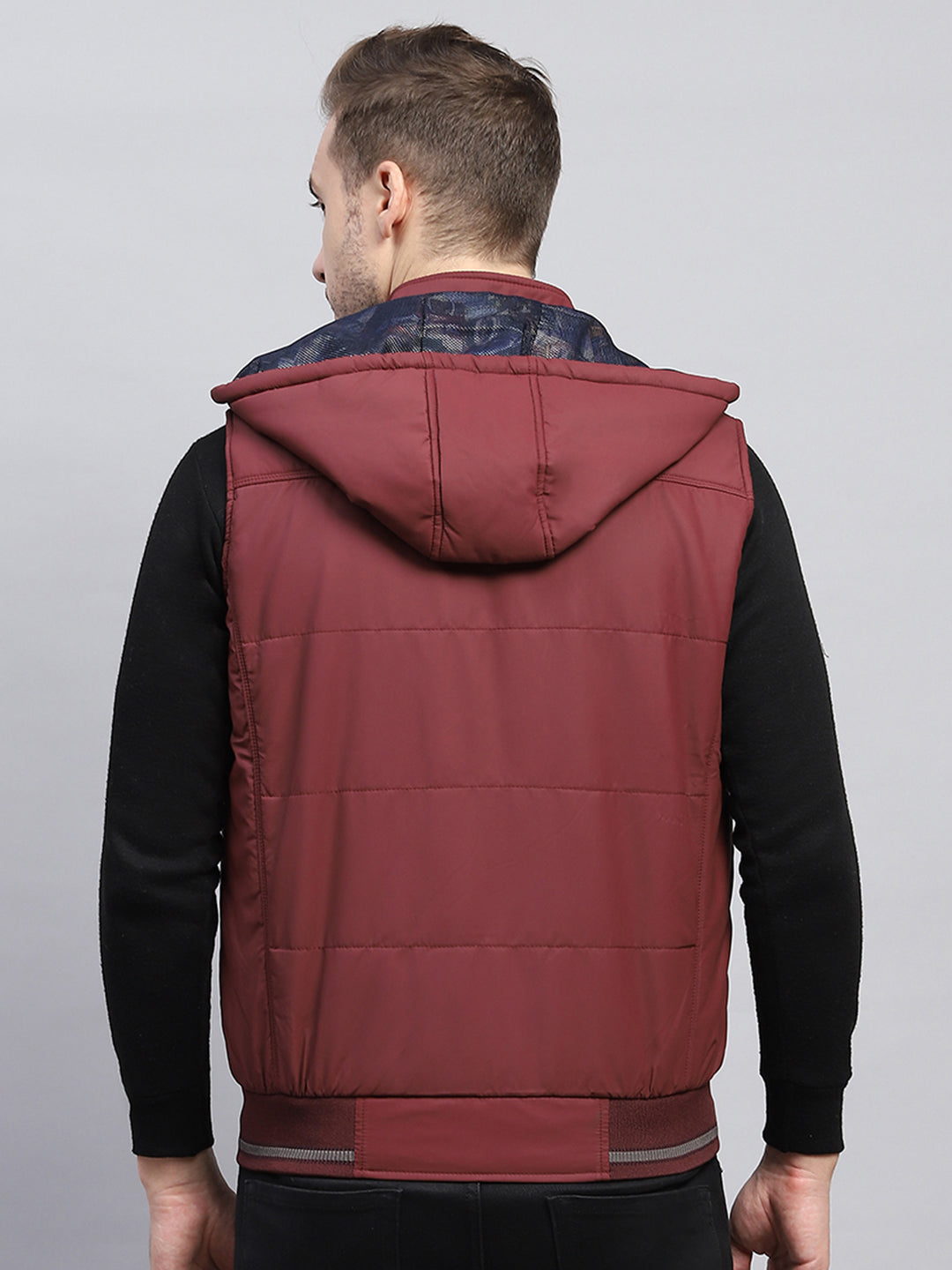 Men Rust Solid Detachable Hood Sleeveless Jacket