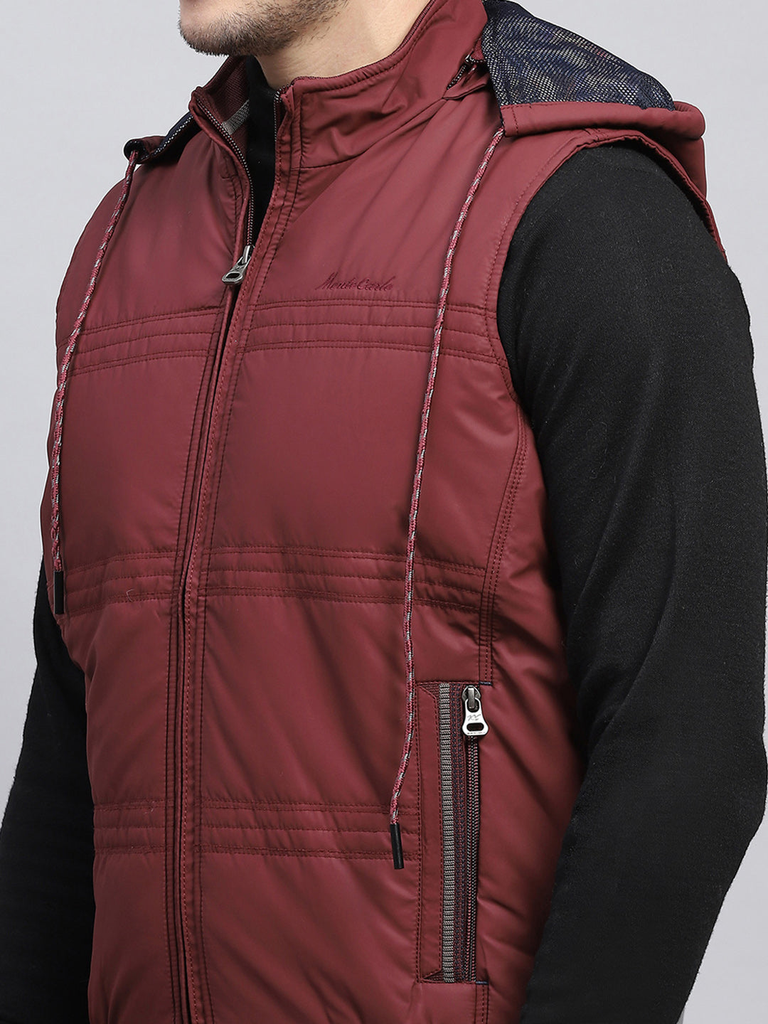 Men Rust Solid Detachable Hood Sleeveless Jacket