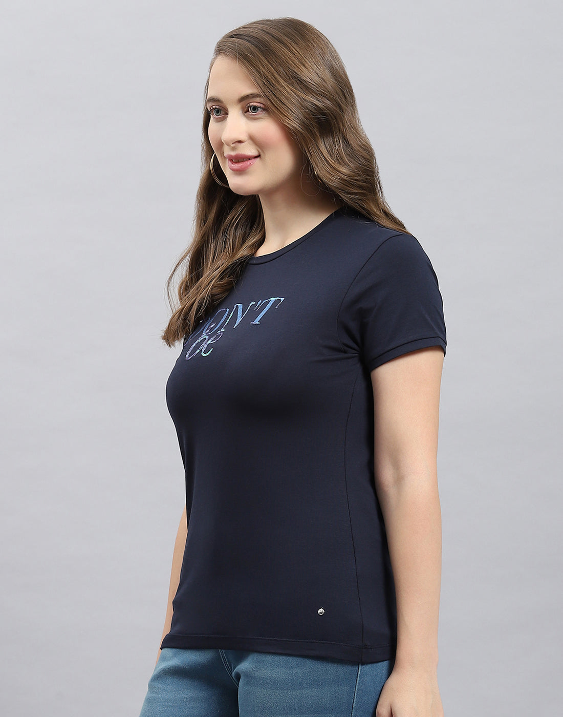 Women Blue Solid Round Neck Half Sleeve Top