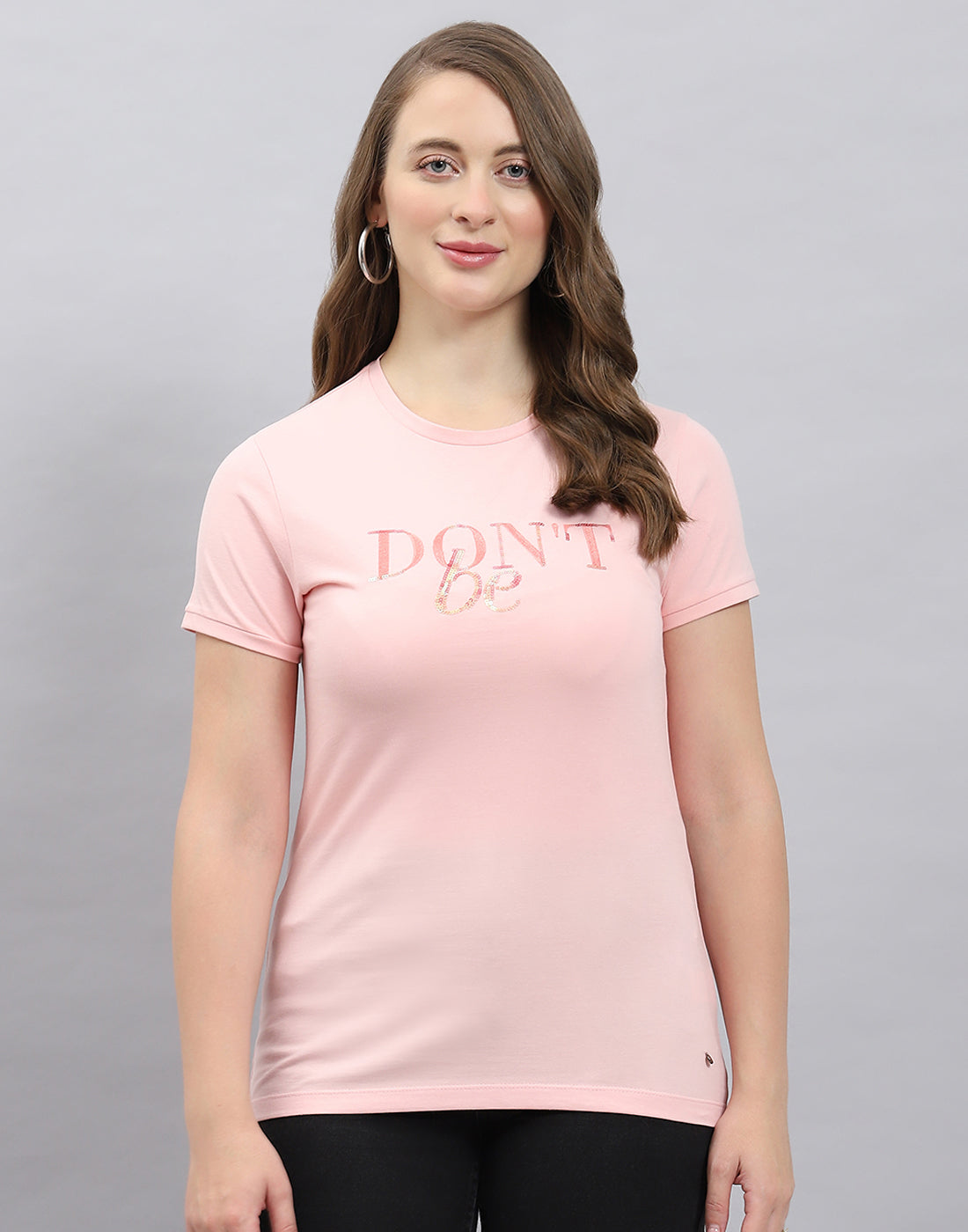 Women Pink Solid Round Neck Half Sleeve Top