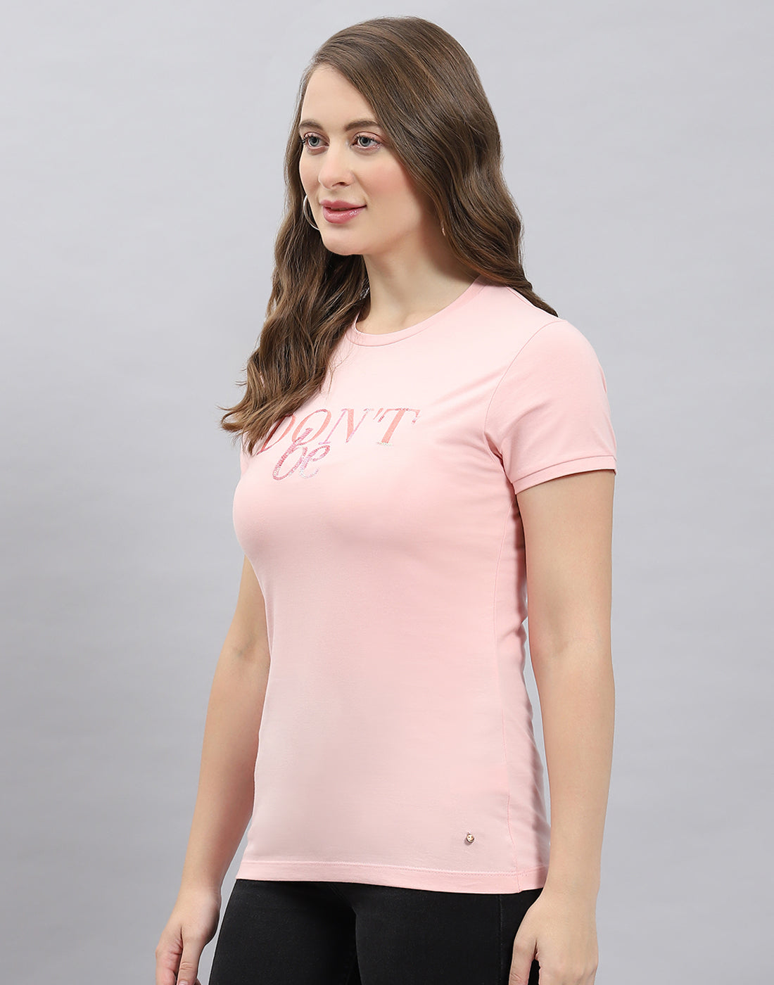 Women Pink Solid Round Neck Half Sleeve Top