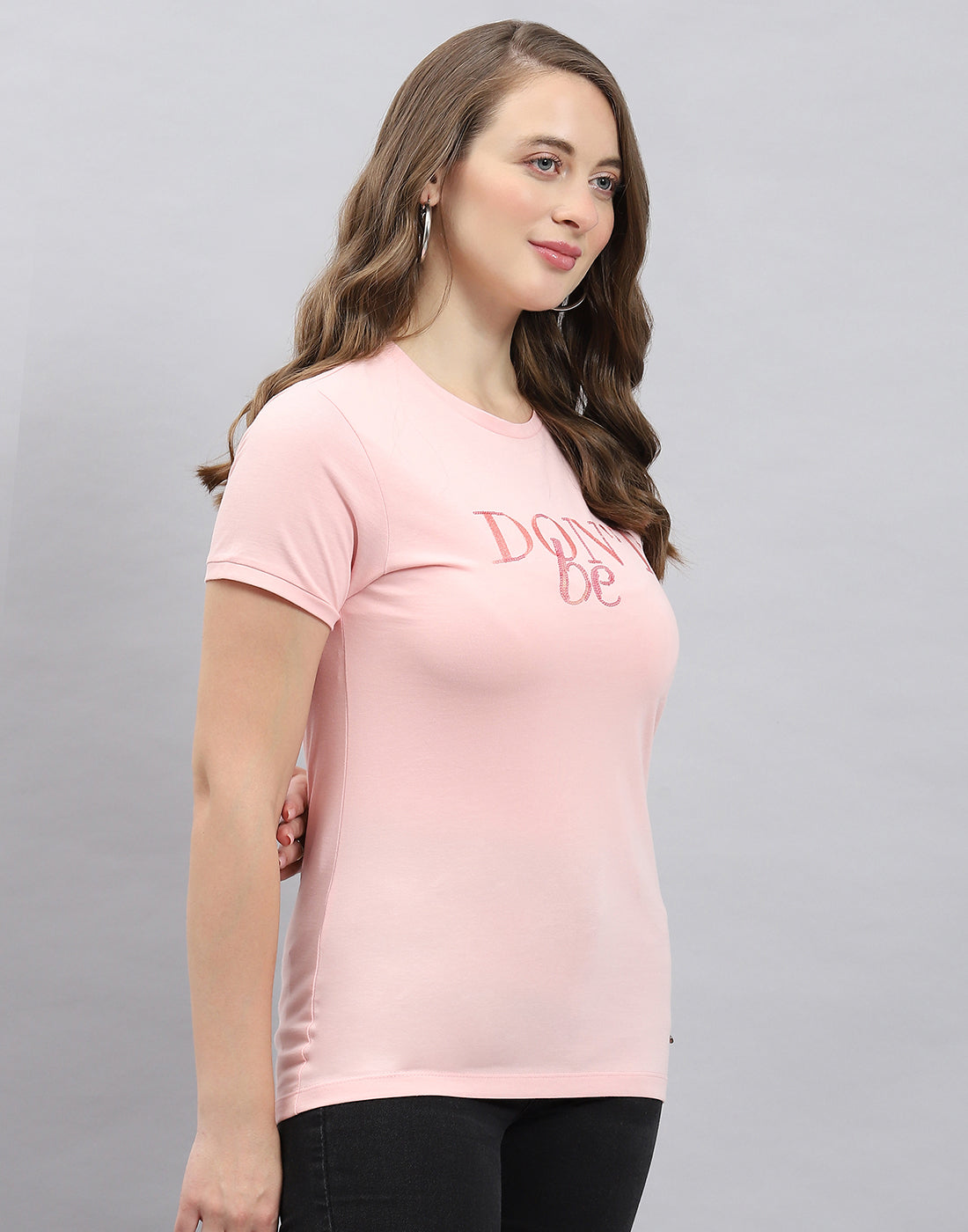 Women Pink Solid Round Neck Half Sleeve Top