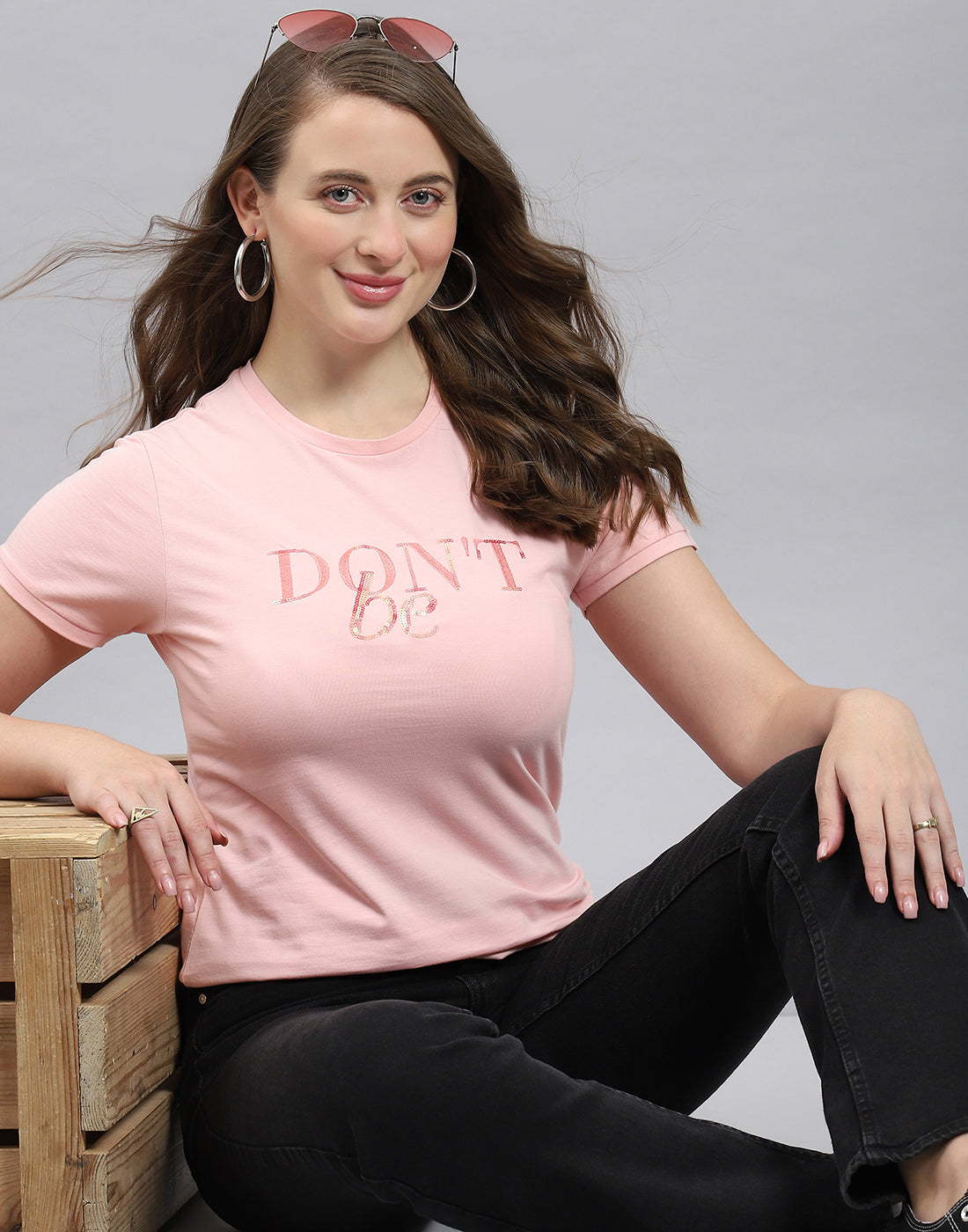 Women Pink Solid Round Neck Half Sleeve Top