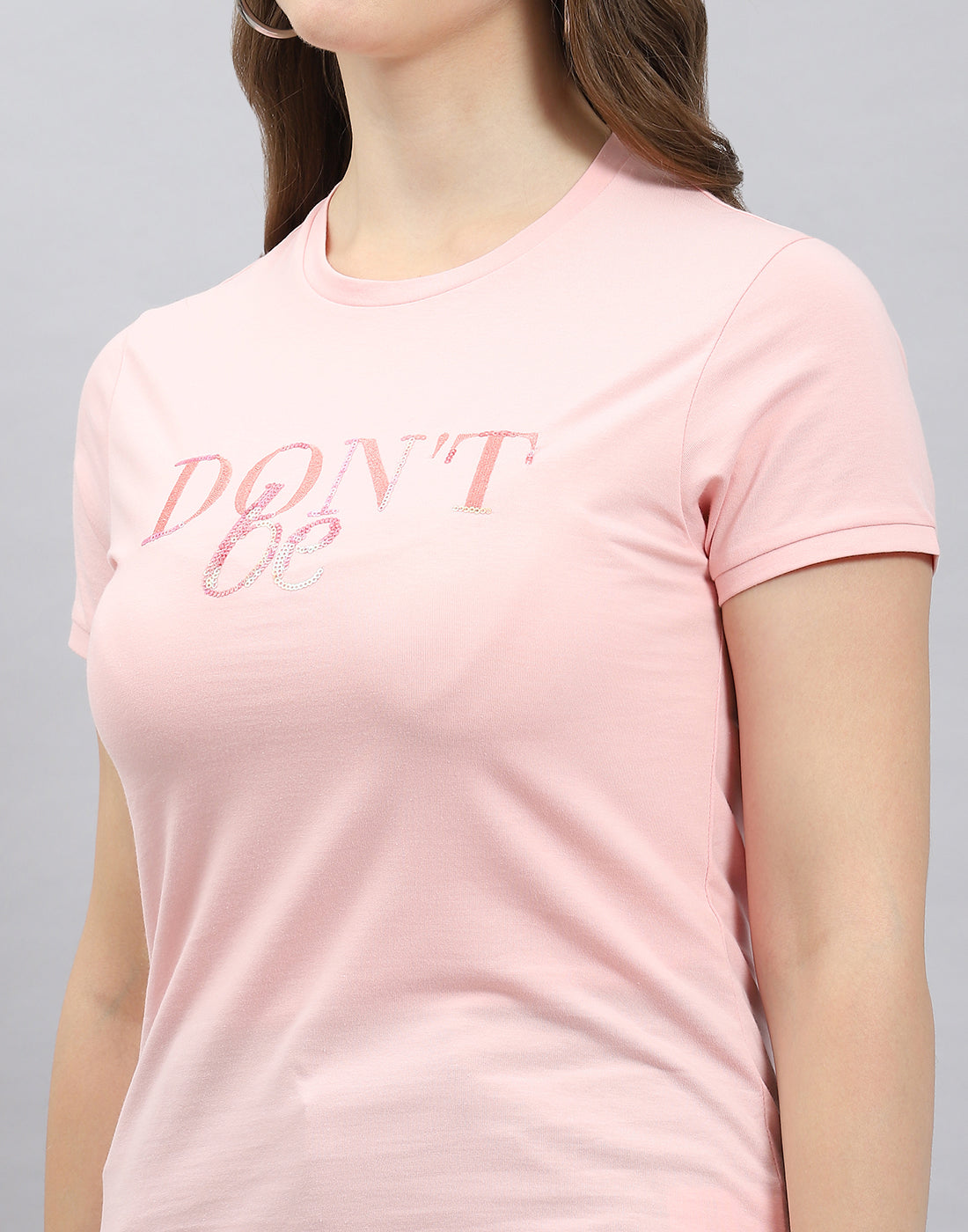 Women Pink Solid Round Neck Half Sleeve Top