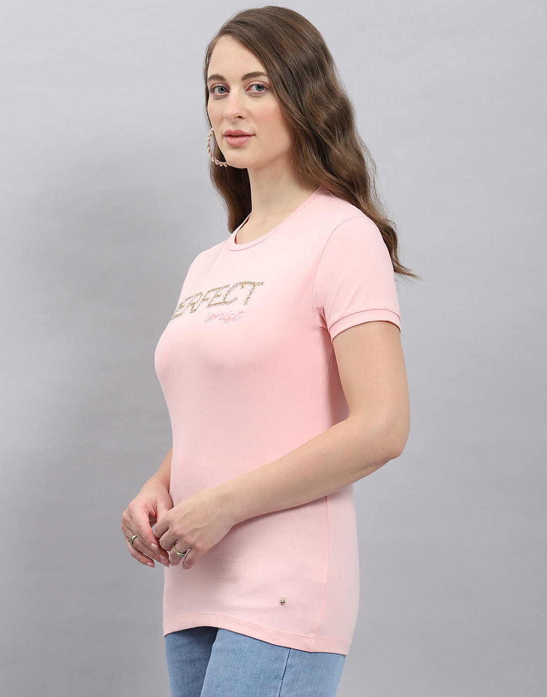 Women Pink Solid Round Neck Half Sleeve Top