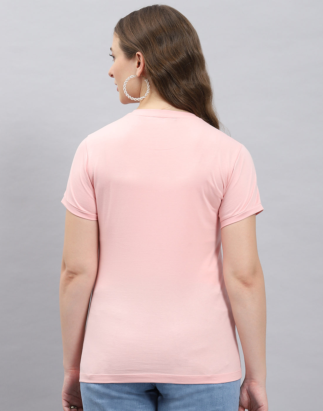 Women Pink Solid Round Neck Half Sleeve Top