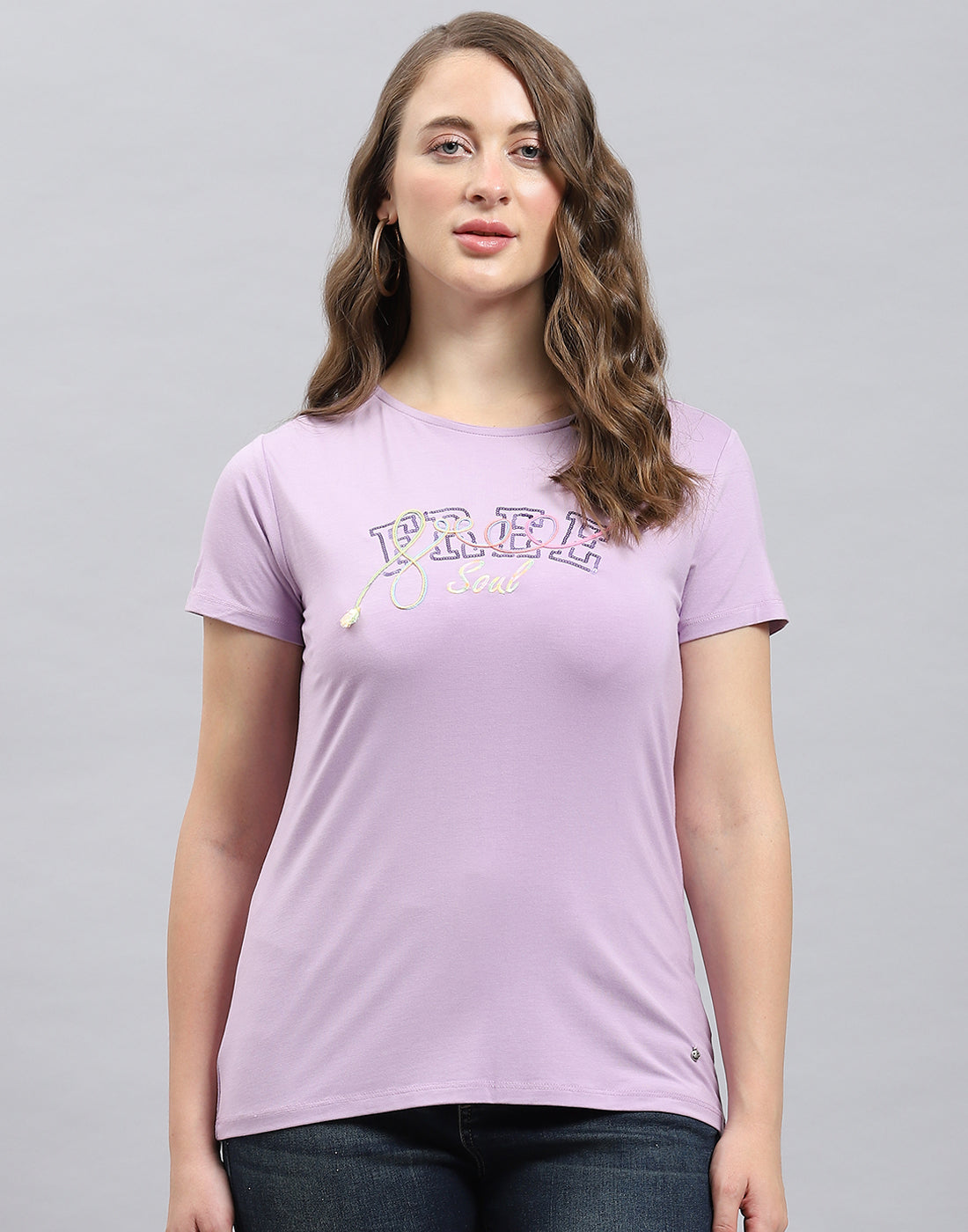 Women Purple Solid Round Neck Half Sleeve Top