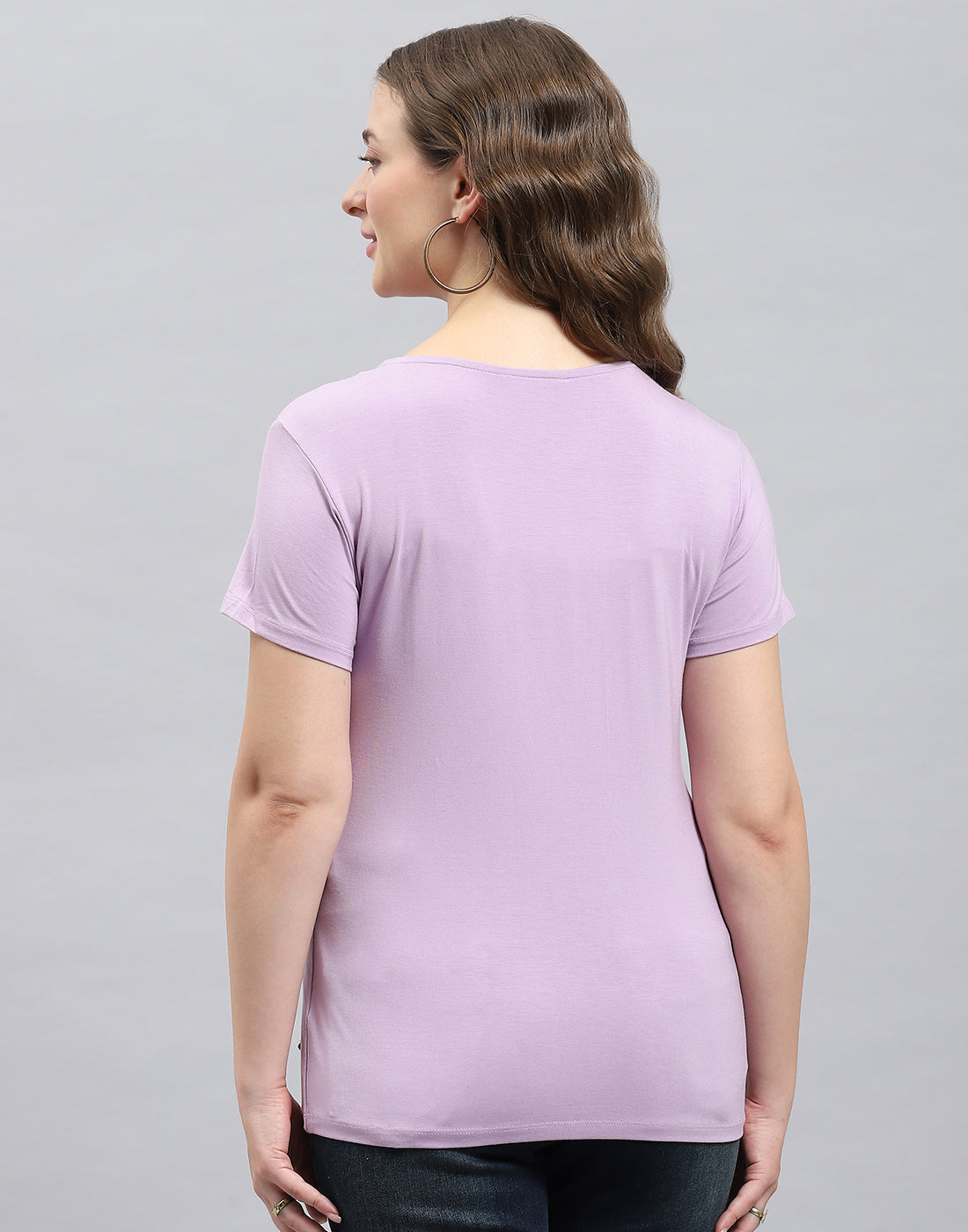 Women Purple Solid Round Neck Half Sleeve Top