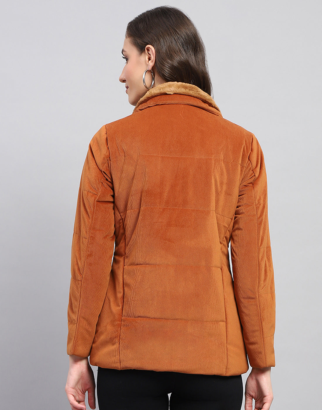 Women Rust Solid High Neck Full Sleeve Jacket