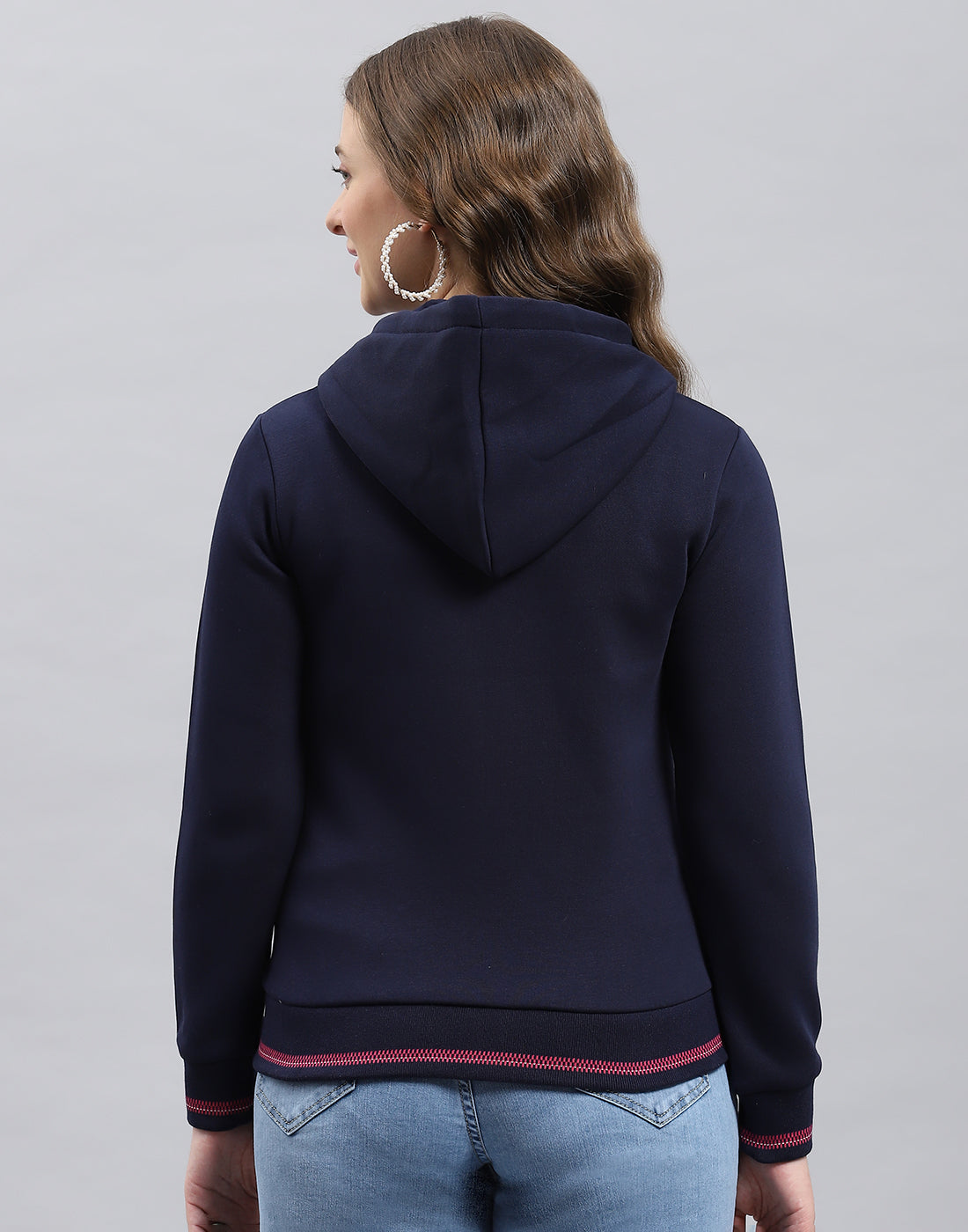 Women Navy Blue Solid Hooded Full Sleeve Sweatshirt