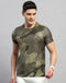 Men Green Printed Round Neck Half Sleeve T-Shirt