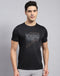 Men Black Self Design Round Neck Half Sleeve T-Shirt