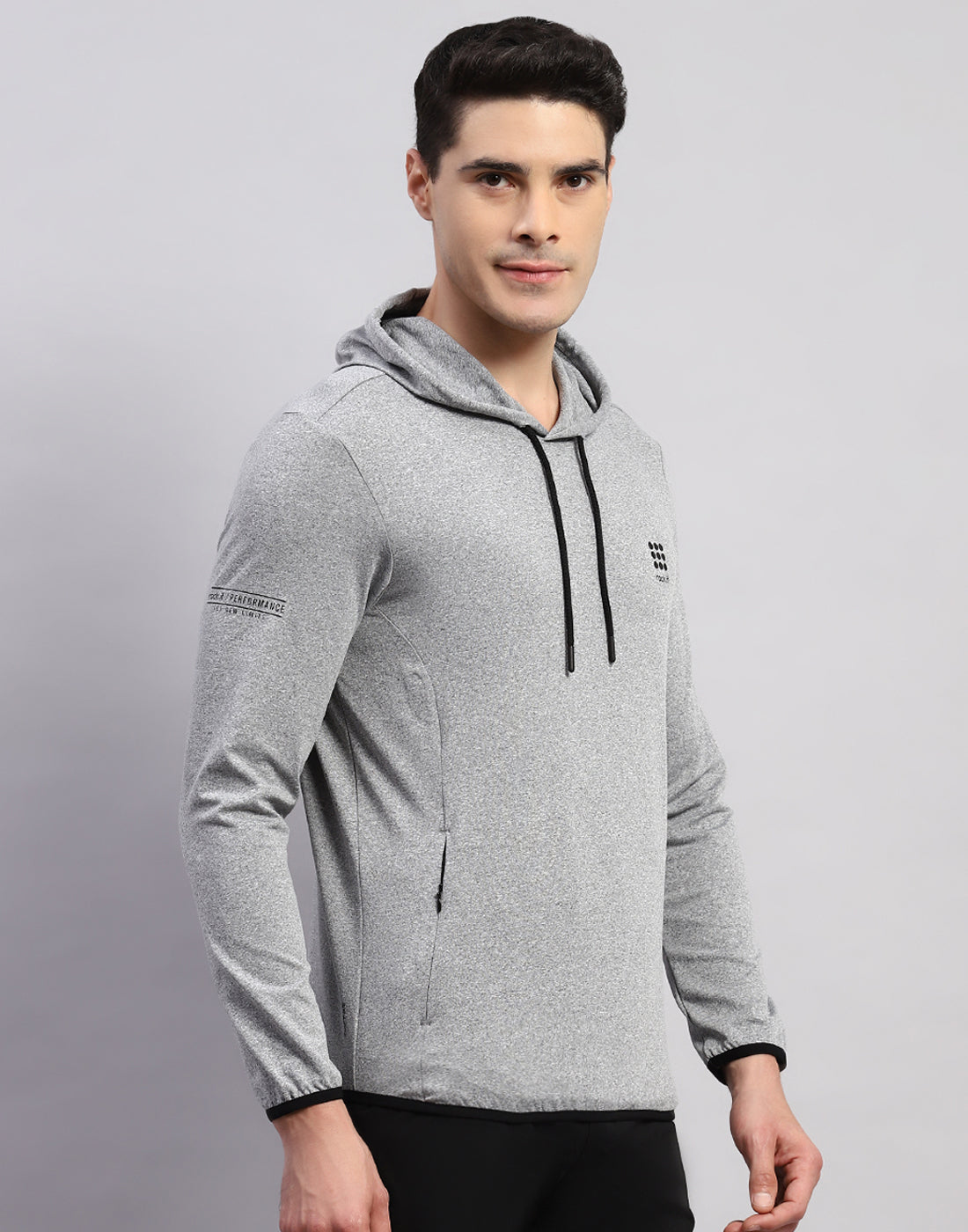 Men Grey Solid Hooded Full Sleeve T-Shirt