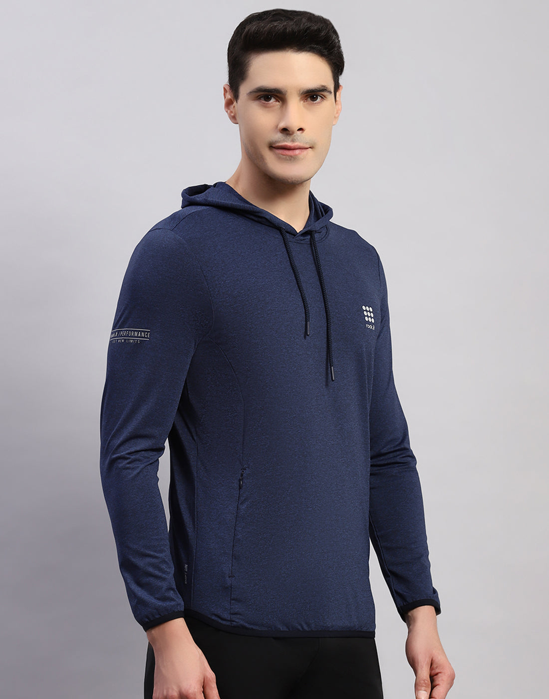 Men Navy Blue Solid Hooded Full Sleeve T-Shirt