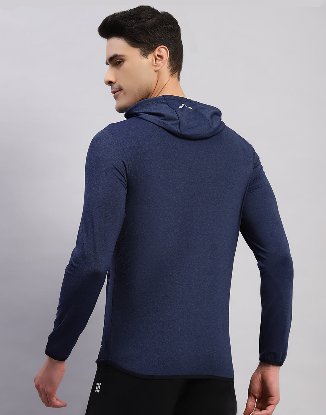 Men Navy Blue Solid Hooded Full Sleeve T-Shirt